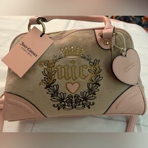 Juicy Couture Pink and Tan Embroidered Bowler Purse